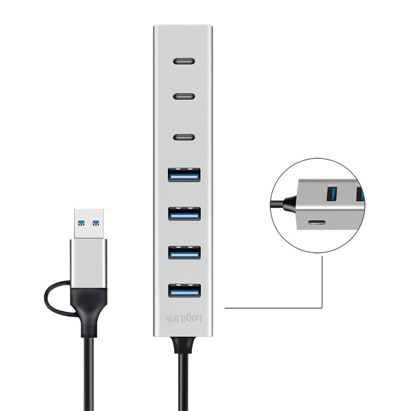 Hub USB 3.2 4 porte USB-A e 3 porte USB-C™ Alluminio Silver - Logilink IUSB32AC-HUB7-4A3C