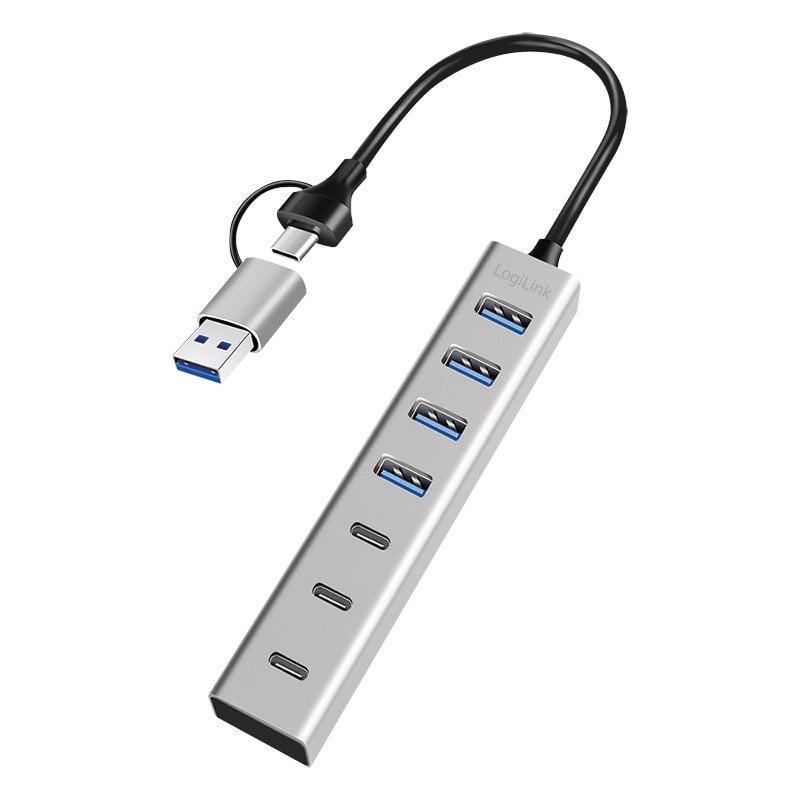 Hub USB 3.2 4 porte USB-A e 3 porte USB-C™ Alluminio Silver - Logilink IUSB32AC-HUB7-4A3C