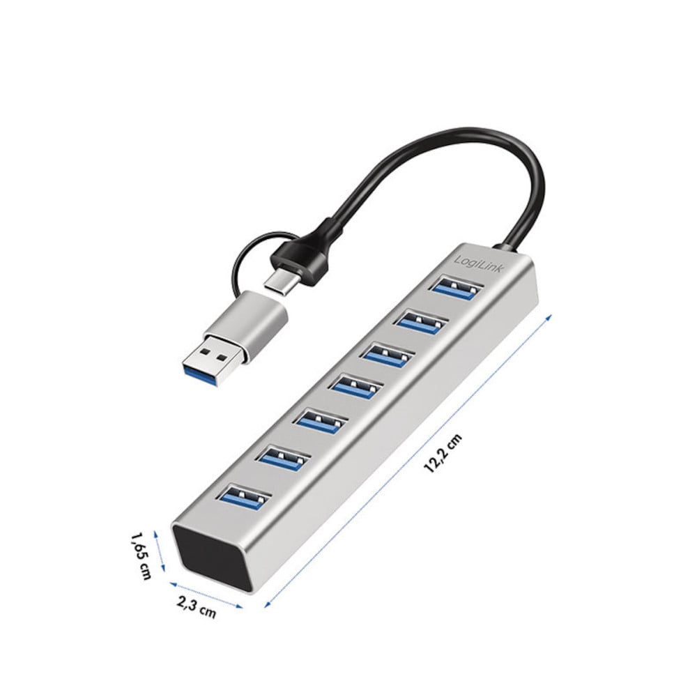 Hub USB 3.2 7 porte USB-A Alluminio Silver - Logilink IUSB32AC-HUB7-A