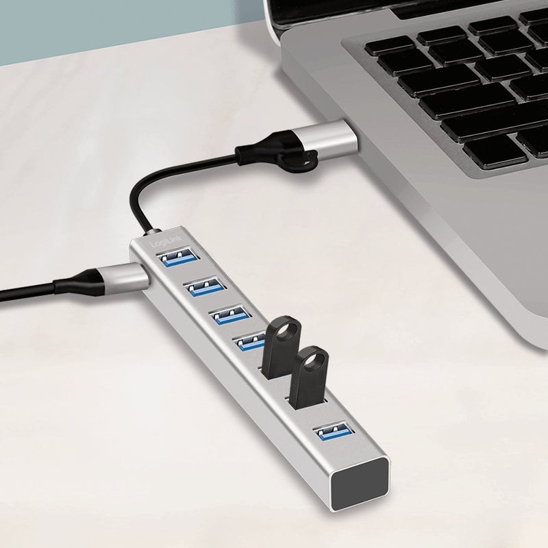 Hub USB 3.2 7 porte USB-A Alluminio Silver - Logilink IUSB32AC-HUB7-A