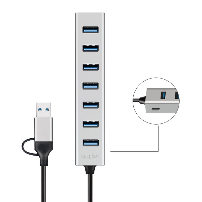 Hub USB 3.2 7 porte USB-A Alluminio Silver - Logilink IUSB32AC-HUB7-A