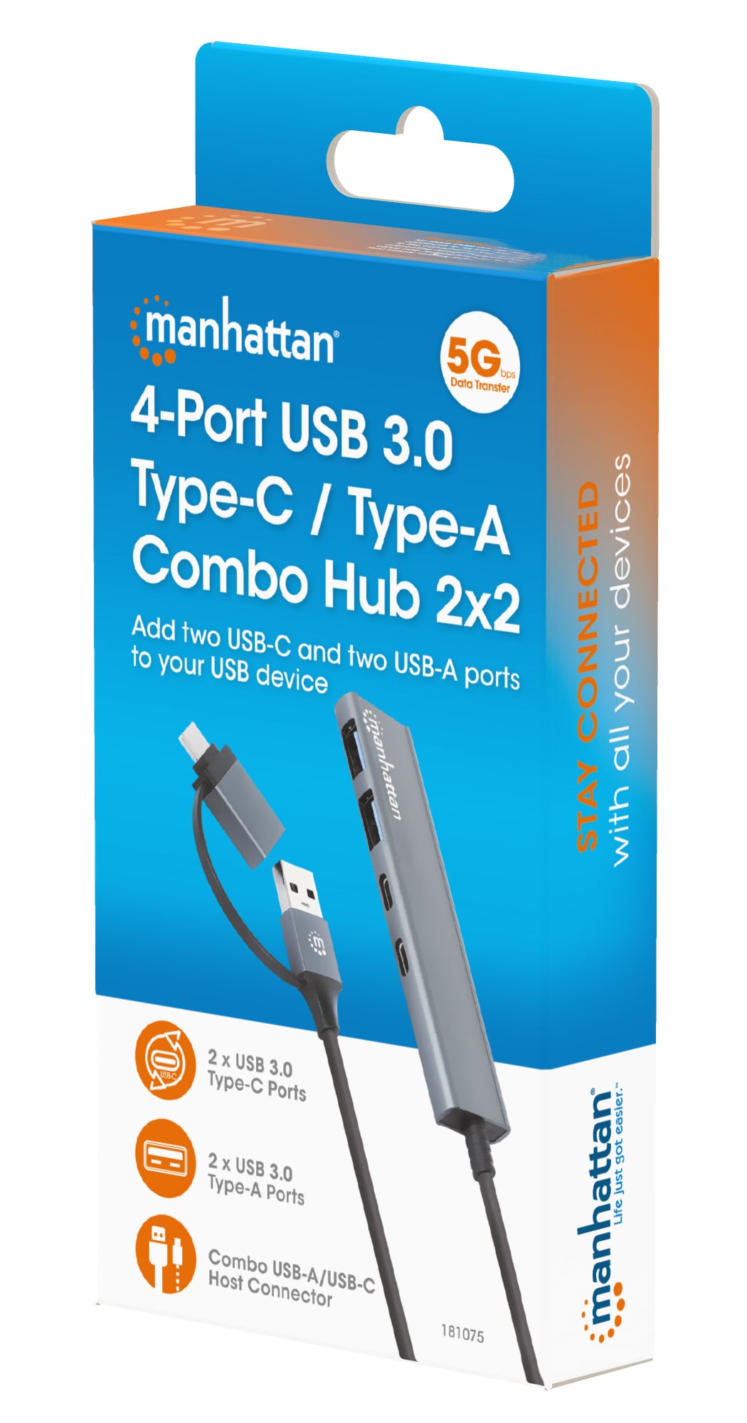 Hub 2 Porte USB-A + 2 Porte USB-C™ USB 3.2 Gen 1 - Manhattan IUSB32C-COMBO-HUB4AC