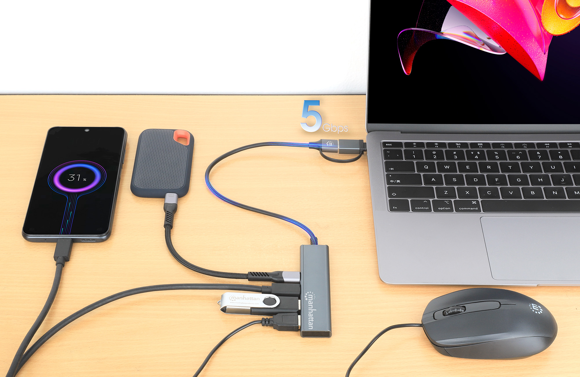 Hub 2 Porte USB-A + 2 Porte USB-C™ USB 3.2 Gen 1 - Manhattan IUSB32C-COMBO-HUB4AC