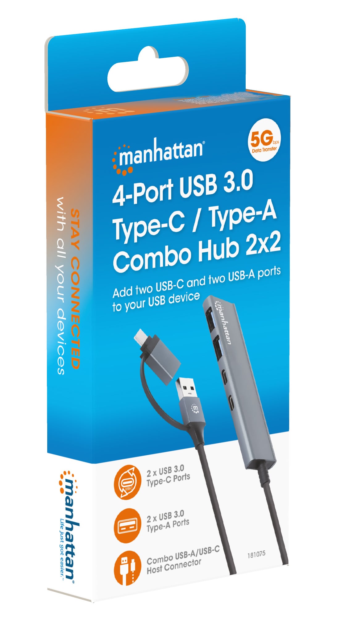 Hub 2 Porte USB-A + 2 Porte USB-C™ USB 3.2 Gen 1 - Manhattan IUSB32C-COMBO-HUB4AC