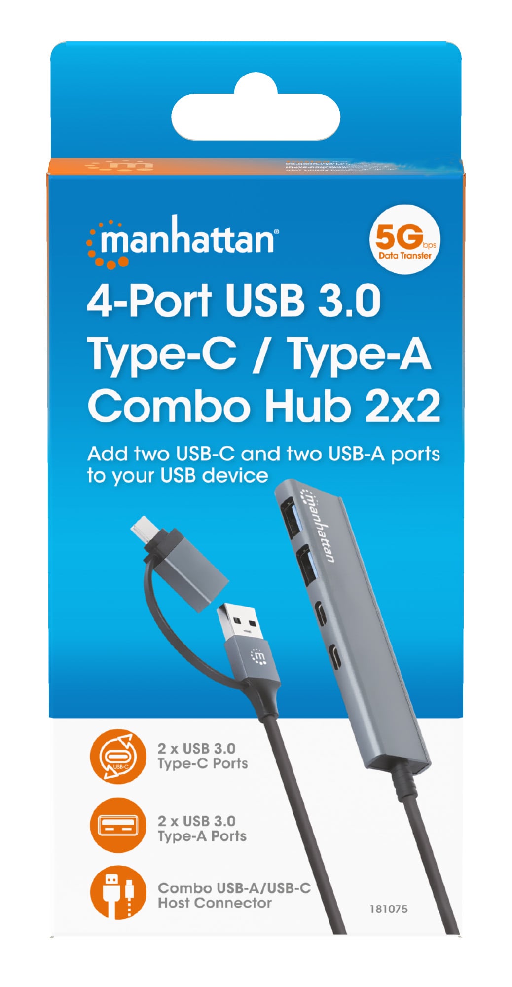 Hub 2 Porte USB-A + 2 Porte USB-C™ USB 3.2 Gen 1 - Manhattan IUSB32C-COMBO-HUB4AC