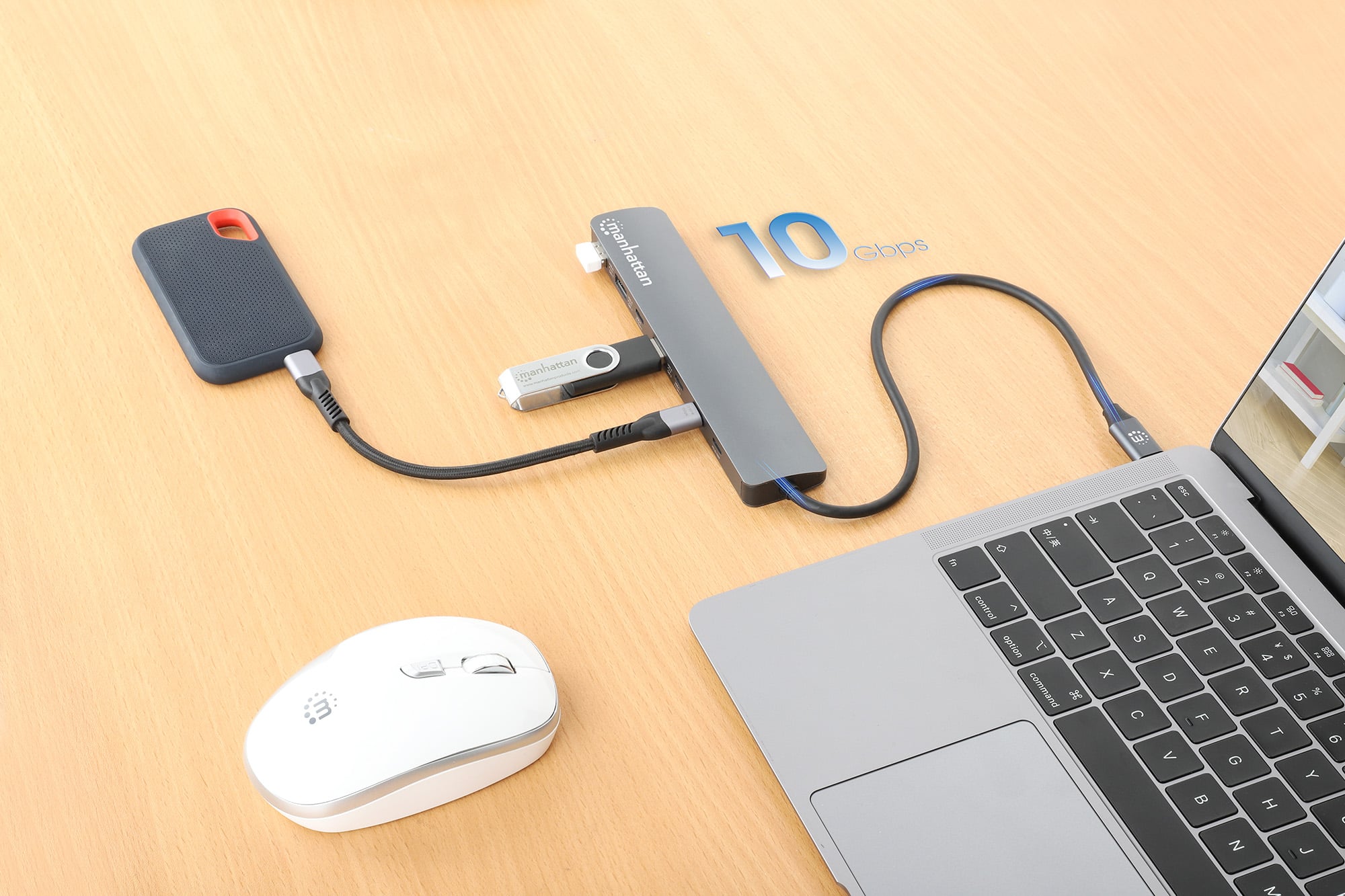 Hub 7 porte USB3.2 10G/5G 4x USB-C™ + 3x USB-A con Power Delivery - Manhattan IUSB32C-HUB3A3CPD