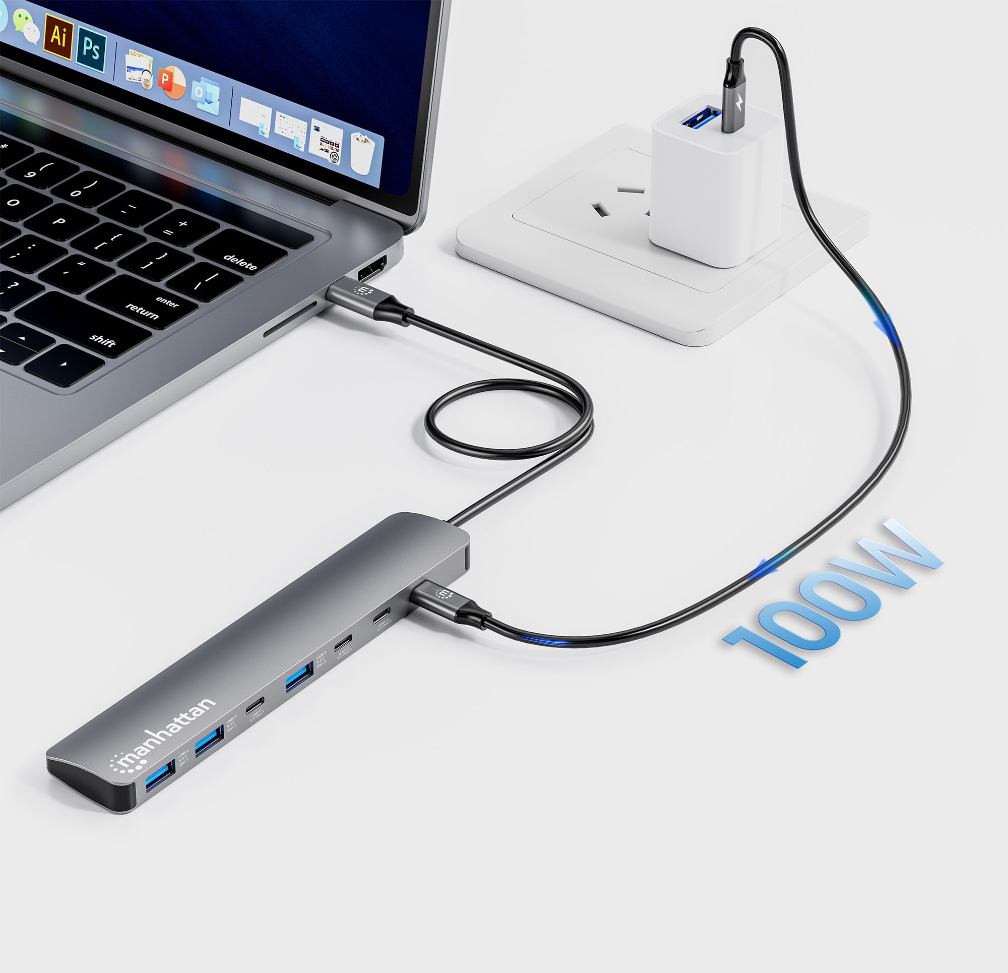 Hub 7 porte USB3.2 10G/5G 4x USB-C™ + 3x USB-A con Power Delivery - Manhattan IUSB32C-HUB3A3CPD