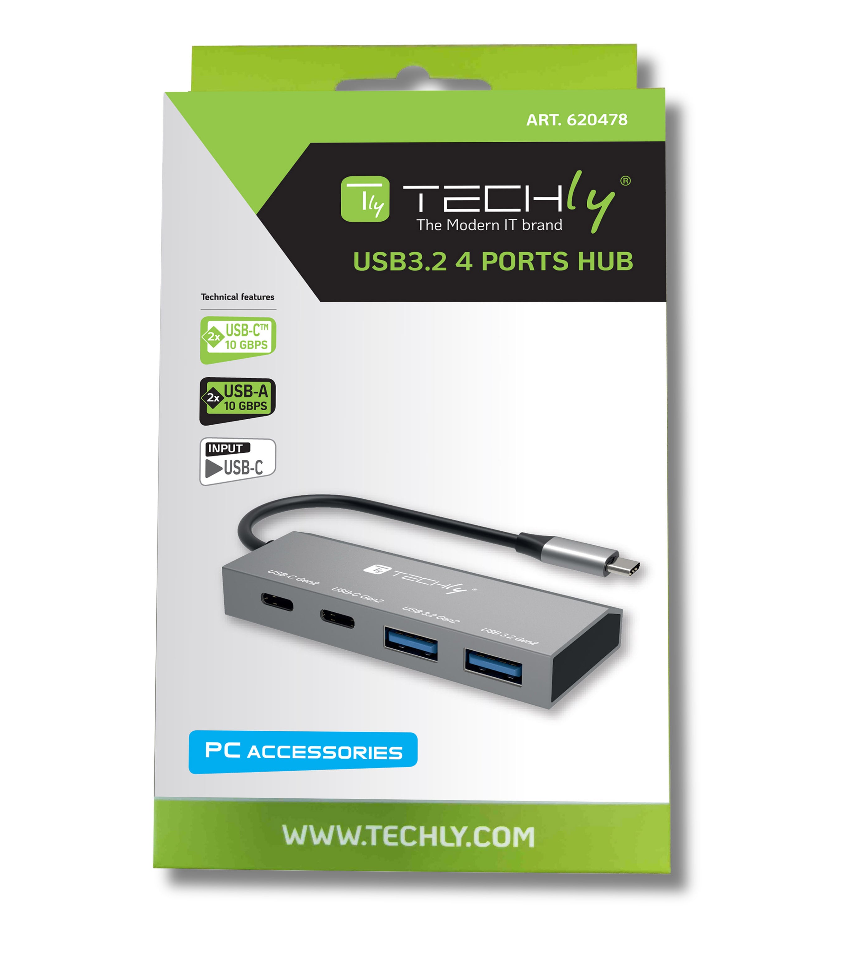 Hub USB3.2 2 Porte USB-A e 2 Porte USB-C™ - Techly IUSB32C-HUB4AC2