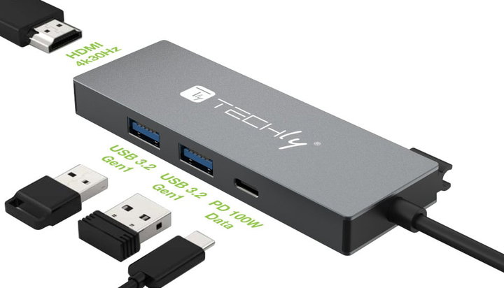 Docking Station USB 3.2 Type-C to 3 USB ports and 1 HDMI - Techly IUSB 32 C-HUB 4 HPD
