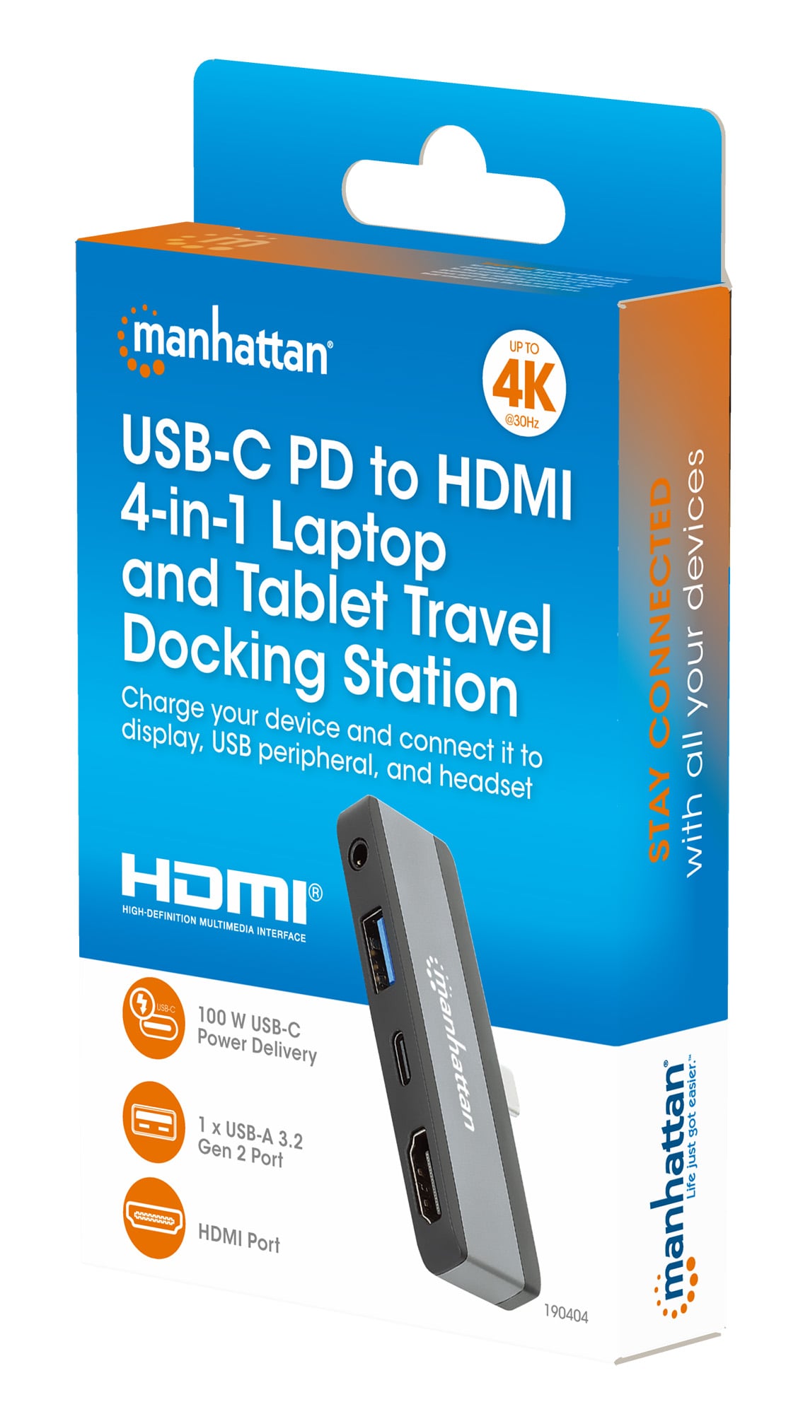 Docking Station USB-C 4-in-1 HDMI PD 100W 3.5mm - Manhattan IUSB32C-HUB4HPD35