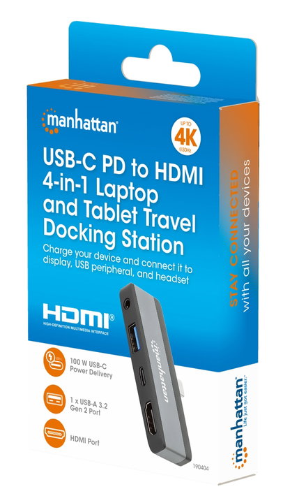 Docking Station USB-C 4 -in- 1 HDMI PD 100 W 3.5 mm - Manhattan IUSB 32 C-HUB 4 HPD 35