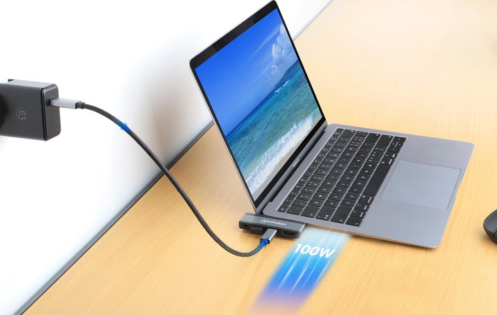Docking Station USB-C 4 -in- 1 HDMI PD 100 W 3.5 mm - Manhattan IUSB 32 C-HUB 4 HPD 35