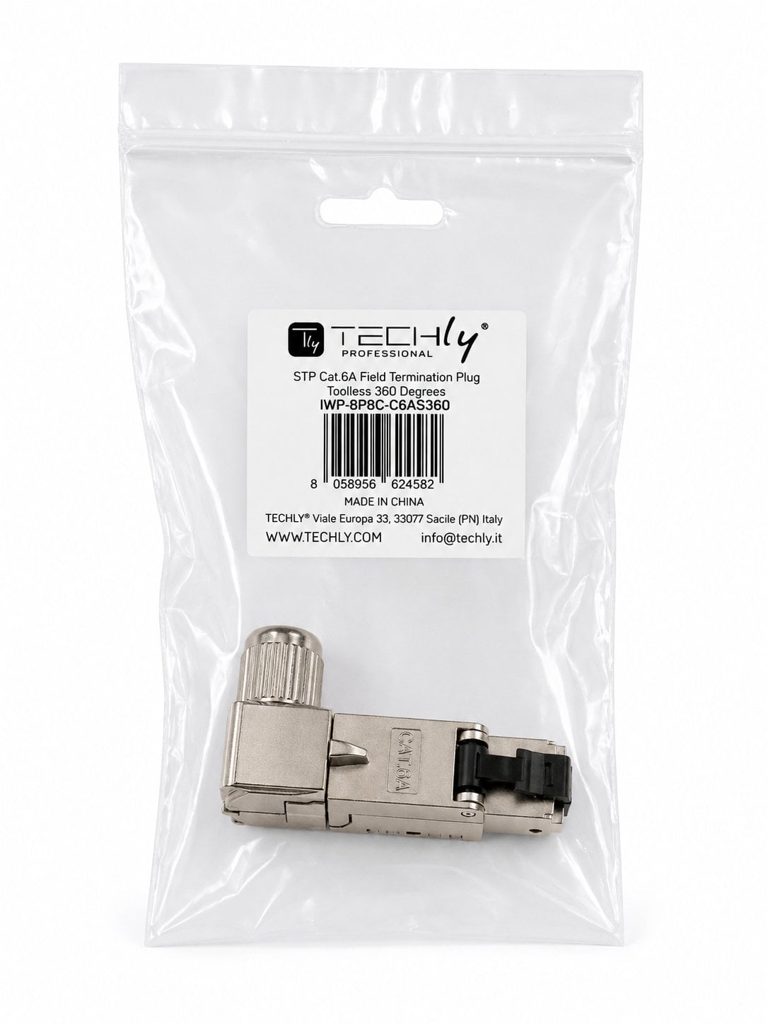 Connettore Plug RJ45 8P8C Cat6A Schermato STP con Angolo di 90° - Techly Professional IWP-8P8C-C6AS360
