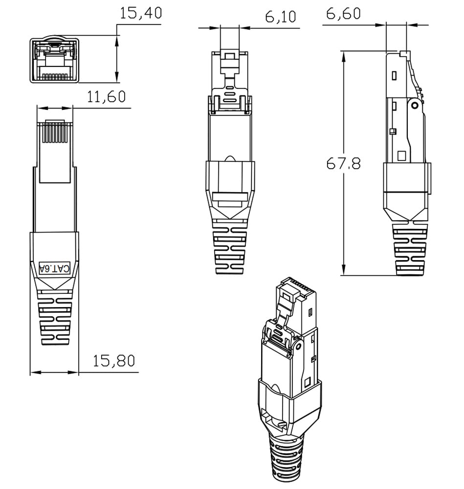 Connettore Plug RJ45 8P8C Cat6A Schermato STP - Intellinet IWP-8P8C-C6AS3MU