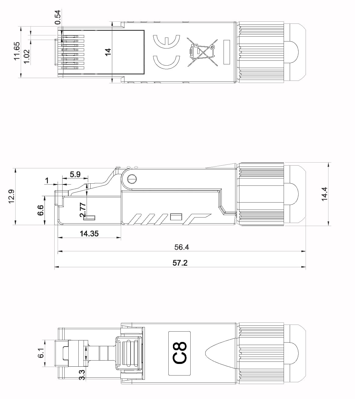 Plug RJ45 Cat8 Schermato STP Tooless - Techly Professional IWP-8P8C-CAT8STY