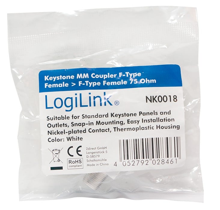 Adattatore Keystone BNC 75 Ohm F/F Bianco - Logilink IWP-ADAP-75OFW