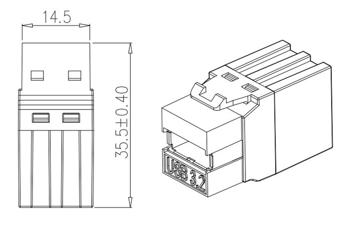 Connettore Keystone USB 3.2 Tipo A Femmina/Femmina Nero - OEM IWP-ADAP-USB3-90