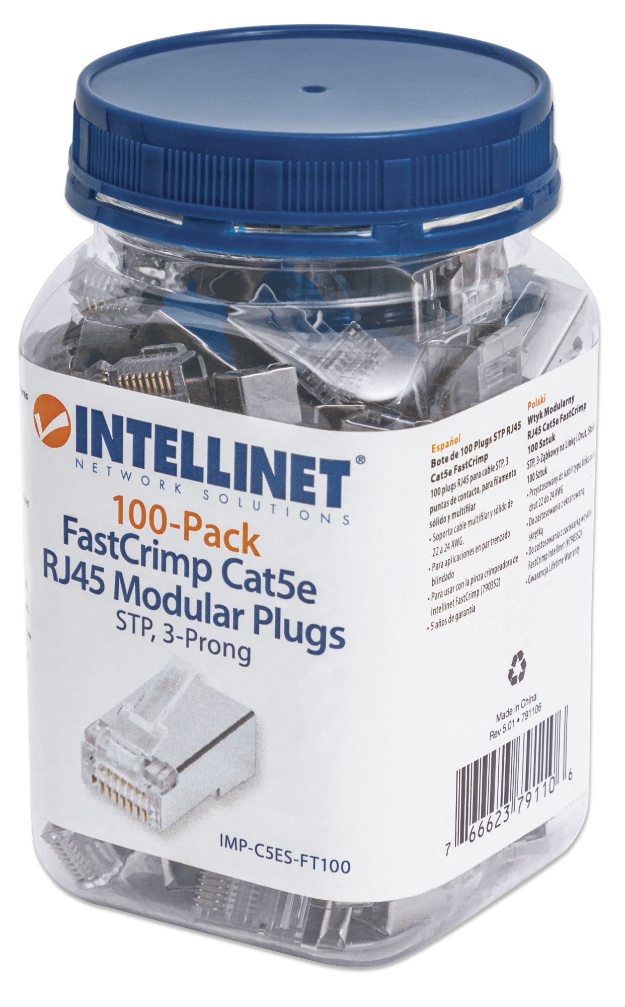 Confezione 100 Plug modulari RJ45 passanti Cat5e FastCrimp - Intellinet IWP-CAT5ESJ