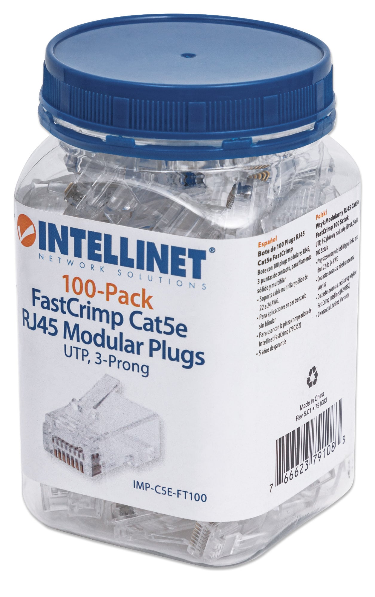 Confezione 100 Plug modulari RJ45 Passanti Cat5e FastCrimp - Intellinet IWP-CAT5EUJ
