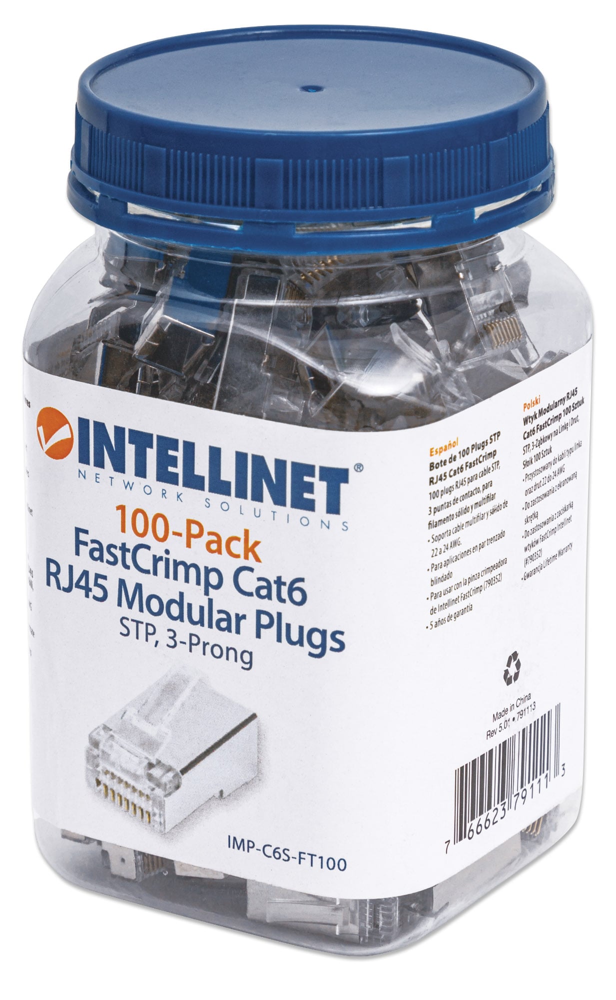 Confezione 100 Plug modulari RJ45 passanti Cat6 FastCrimp - Intellinet IWP-CAT6SJ
