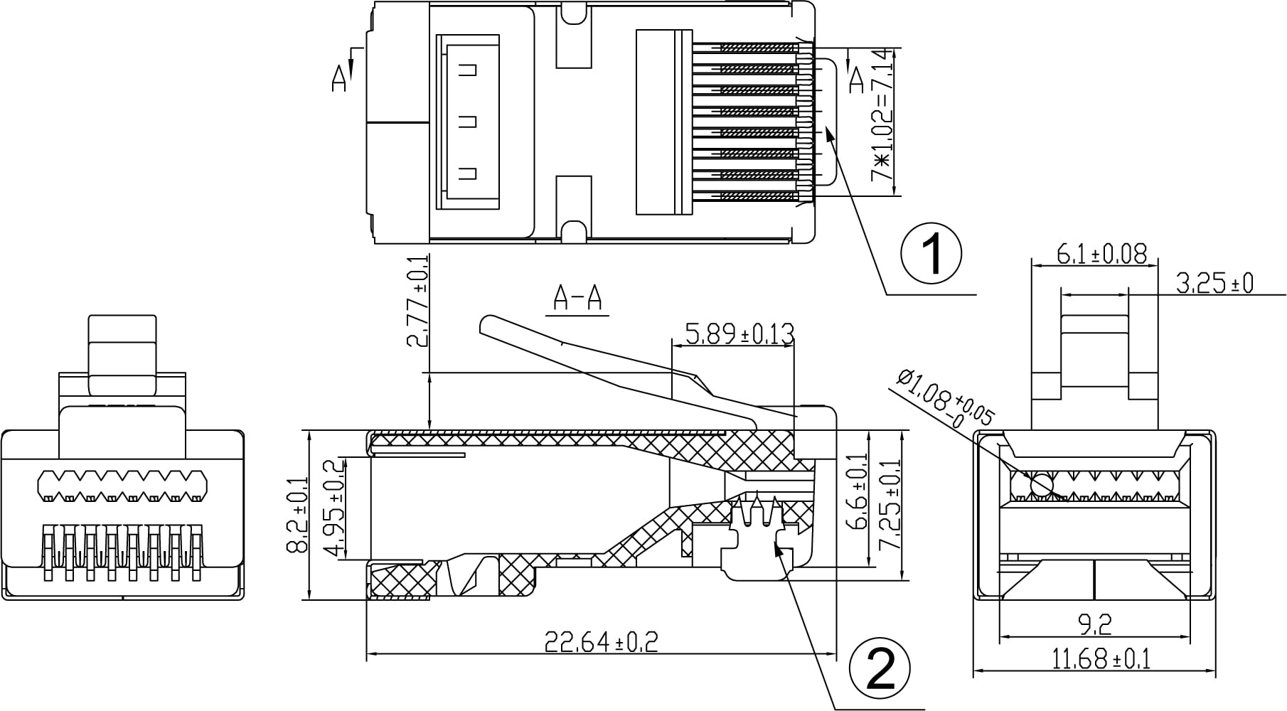 Confezione 100 Plug modulari RJ45 Passanti Cat6 STP - Techly Professional IWP-CAT6ST