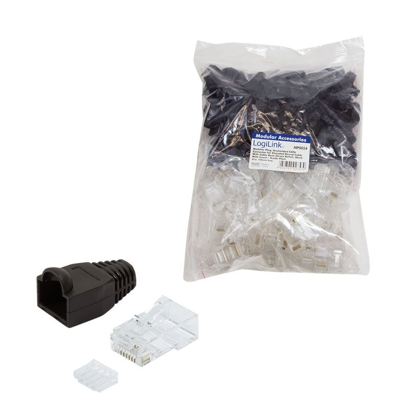 Plug Cat6 RJ45 e Copriconnettore per Cavo Non Schermato, 100pz Nero - Logilink IWP-CAT6U-BK
