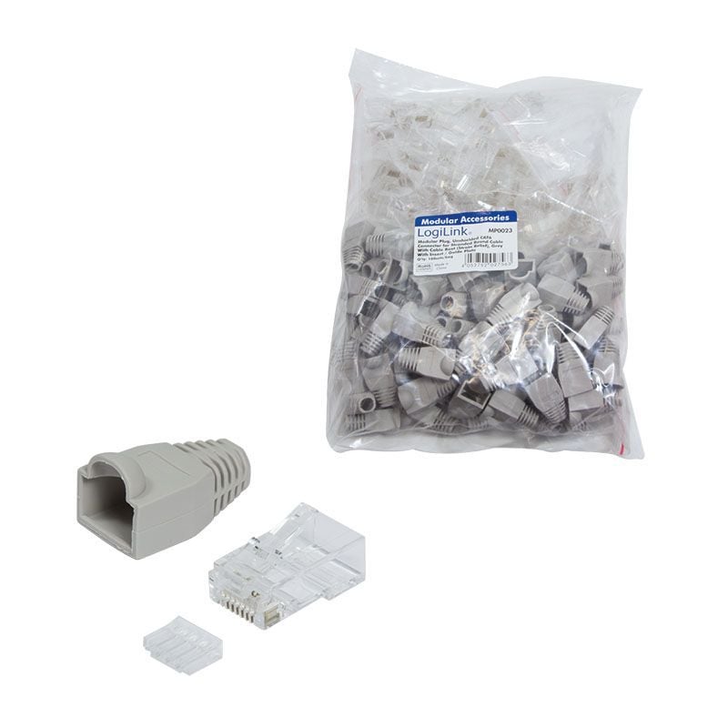 Plug Cat6 RJ45 e Copriconnettore per Cavo Non Schermato 100pz Grigio - Logilink IWP-CAT6U-GY