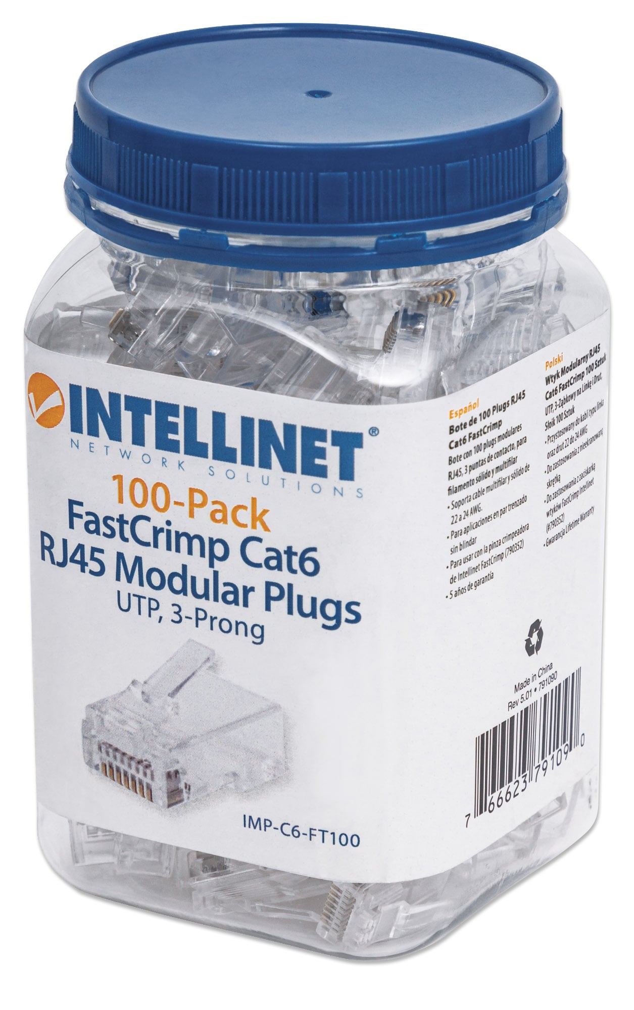 Confezione 100 Plug Modulari RJ45 Passante Cat6 FastCrimp UTP - Intellinet IWP-CAT6UJ
