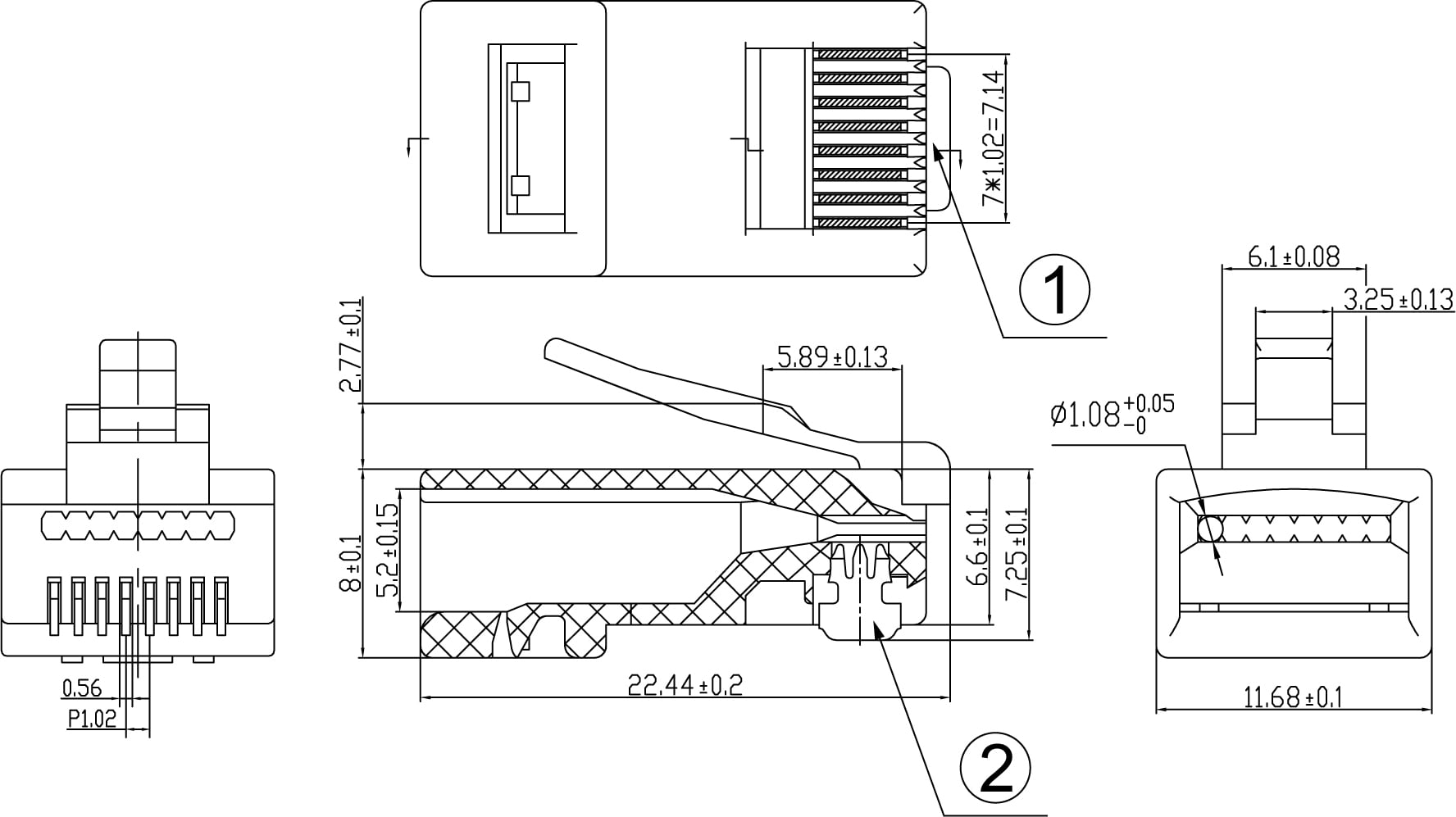 Confezione 100 Plug modulari RJ45 Passanti Cat6 UTP - Techly Professional IWP-CAT6UT