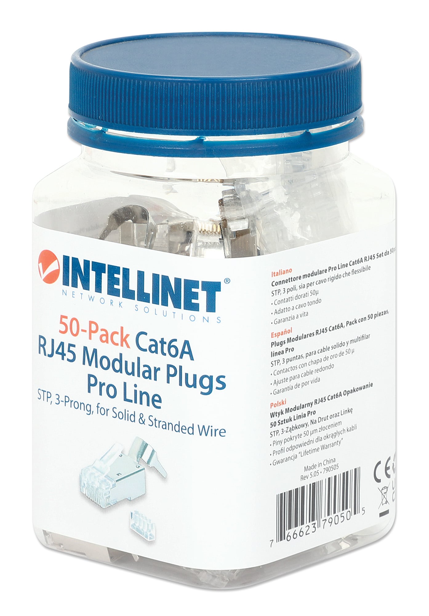 Confezione 50 Plug RJ45 STP per Cavo Rigido Flessibile Cat6A STP - Intellinet IWP-JAR-C6A