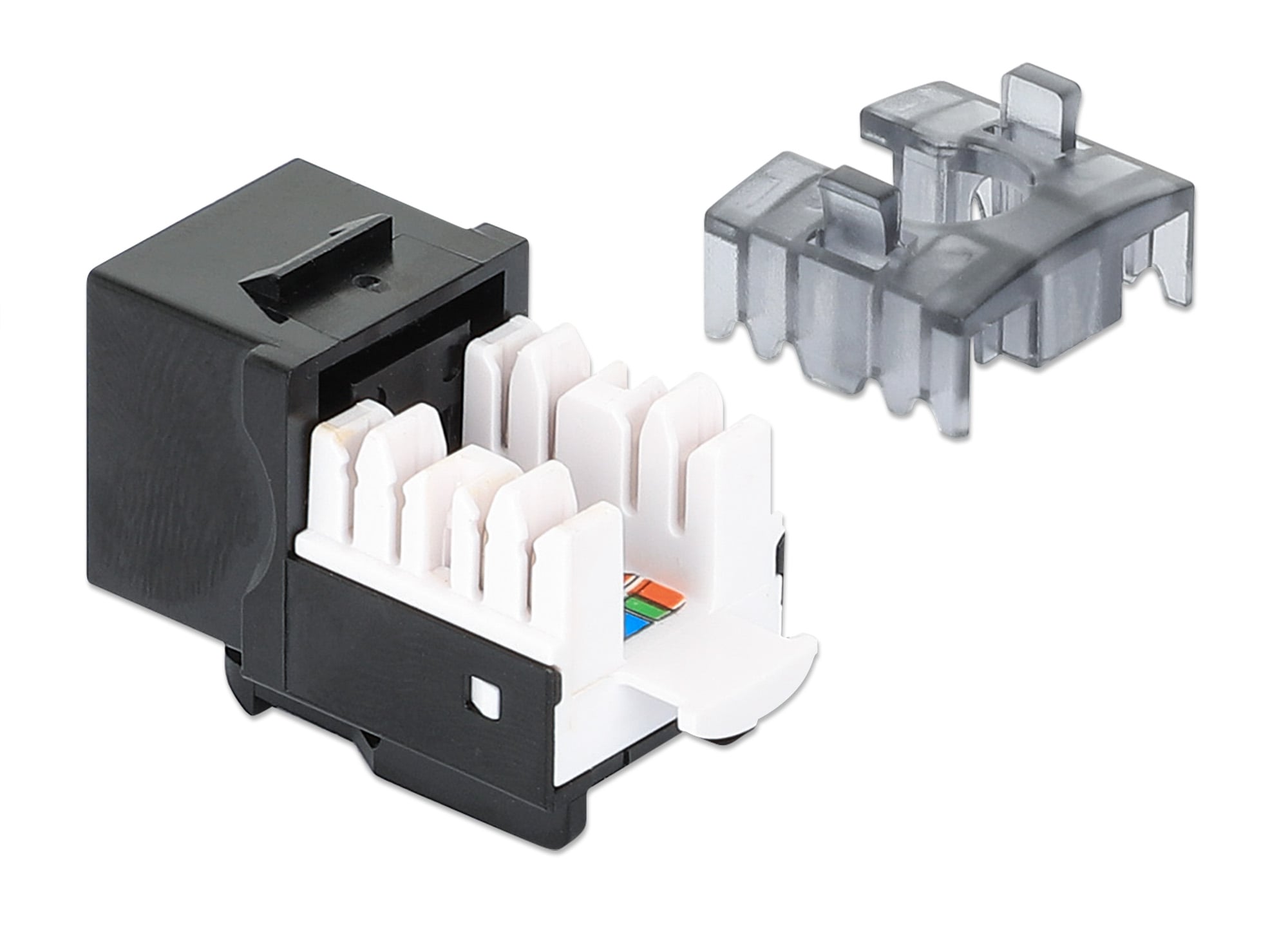 Frutto Keystone Slim Cat6 per Cavo Rigido con Supporto Punch-Down 25 pz Nero - Intellinet IWP-JAR-C6BK