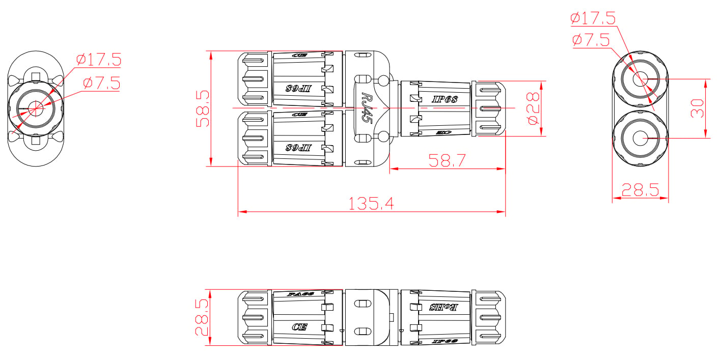 Accoppiatore Adattatore Cat6 RJ45 1F/2F Configurazione 1:1 Impermeabile IP68 - Techly Professional IWP-MD C6-IP68T2