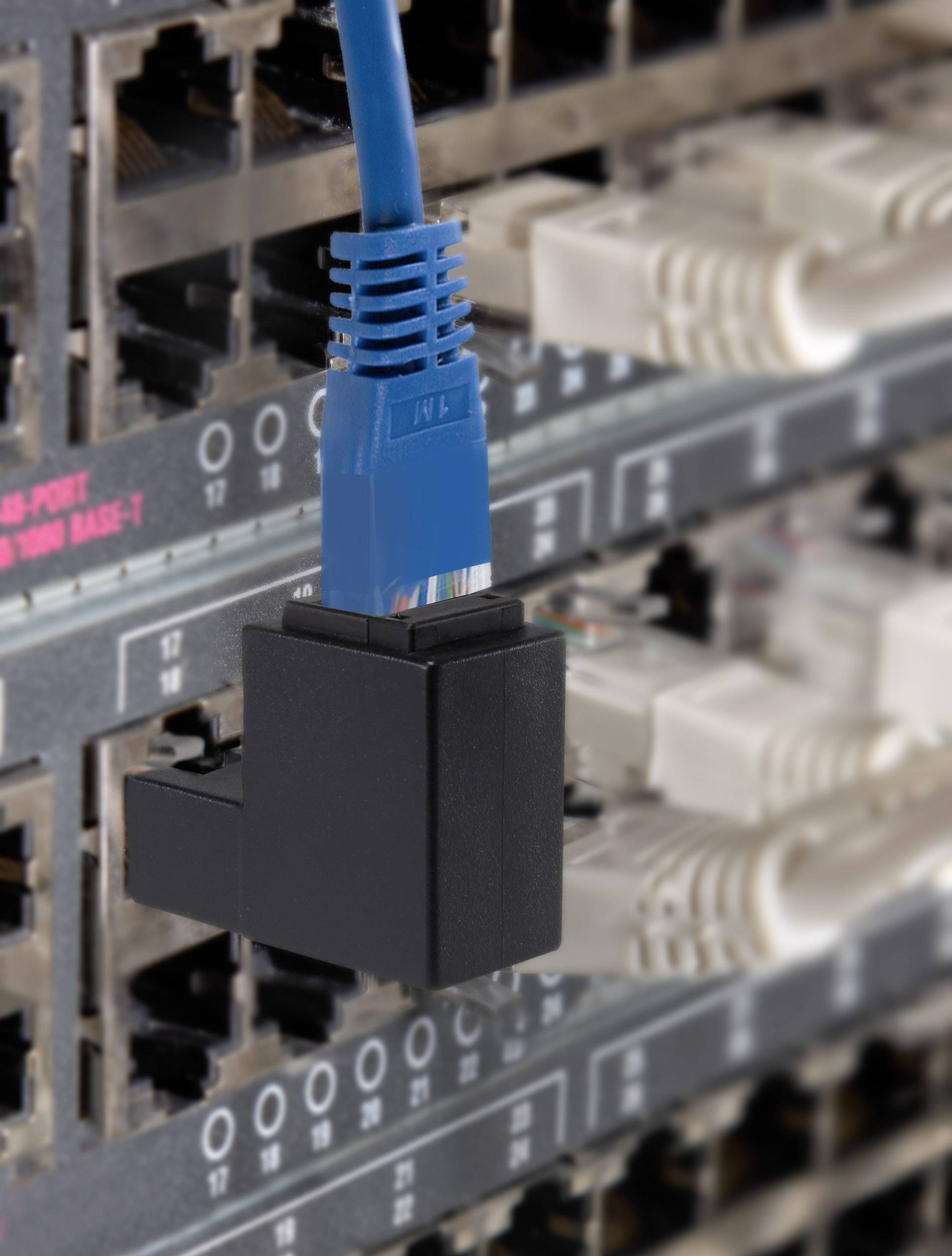 Adattatore RJ45 Maschio Femmina Cat6 UTP Angolato verso l'alto a 90° Nero - Delock IWP-MD C6U-RJ45U