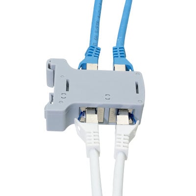 Adattatore per Guida DIN con 2 Accoppiatori Cat6A RJ45 F/F, Schermato - Logilink IWP-MD KEY-RAIL2AC