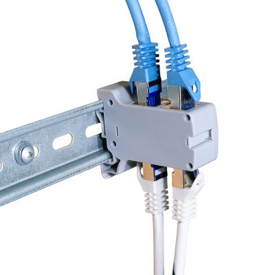 Adattatore per Guida DIN con 2 Accoppiatori Cat6A RJ45 F/F, Schermato - Logilink IWP-MD KEY-RAIL2AC