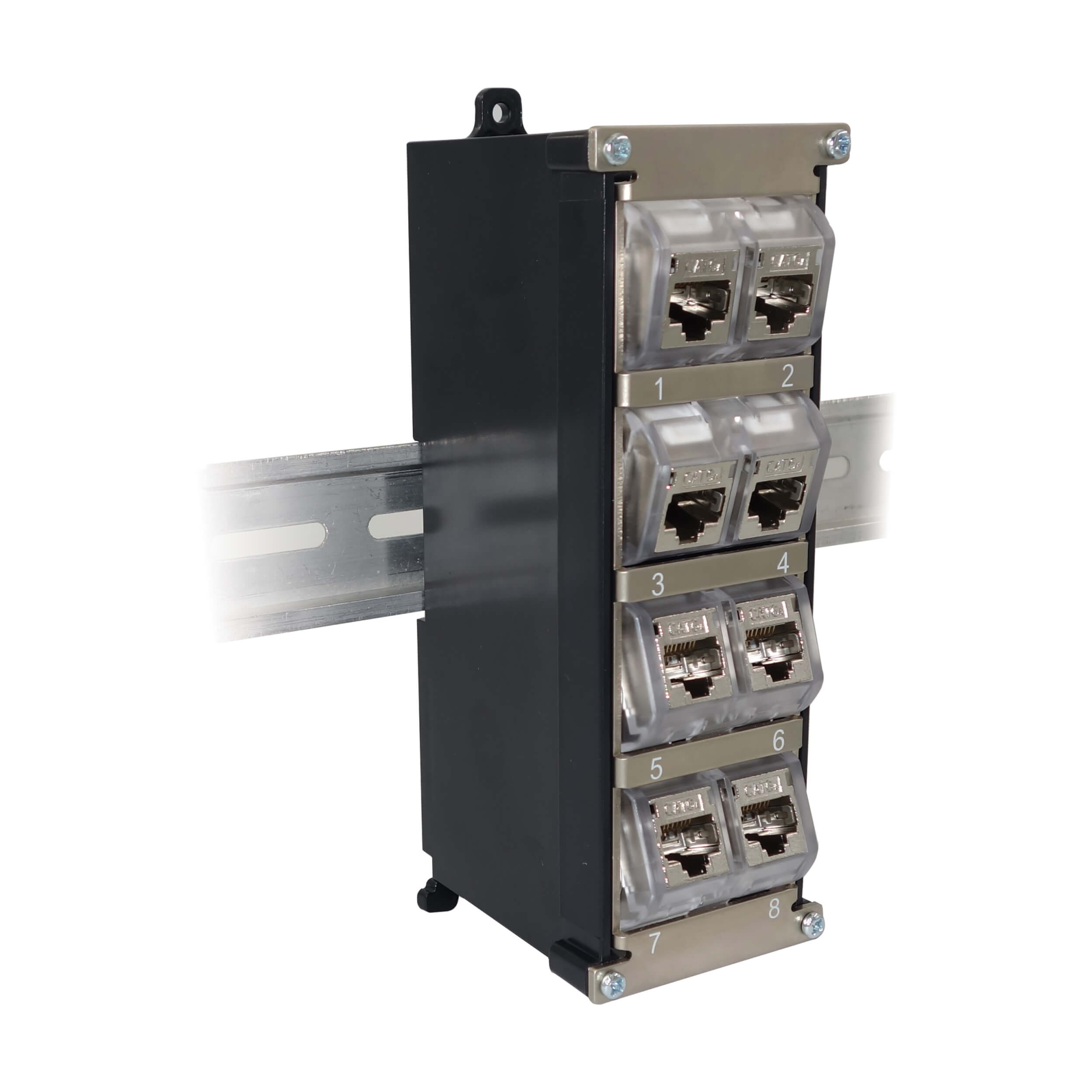 Pannello Patch Keystone 8 porte per Guida DIN e Montaggio a Parete con Messa a Terra - IWP-MD KEY-RAIL8