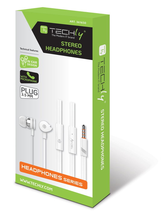In-ear stereo headphones with white microphone - Techly SB-HP A 1 WHTY